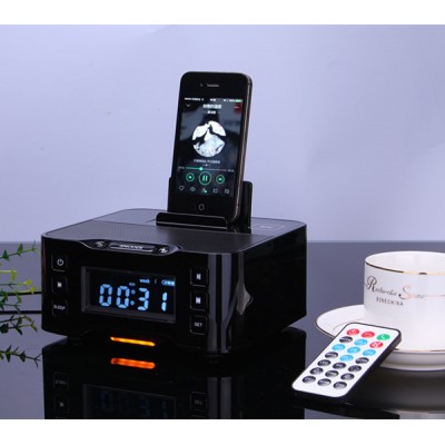 Compatible Android and IOS phones FM radio blue tooth speaker alarm clock with charging station